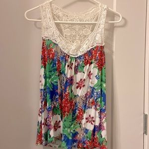Colorful floral tank top with lace detail